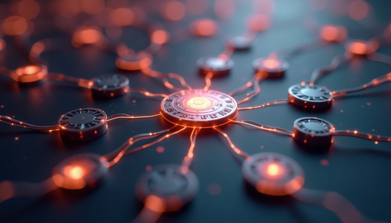 Textfreie Darstellung eines vernetzten Blockchain-Systems mit digitaler Münze