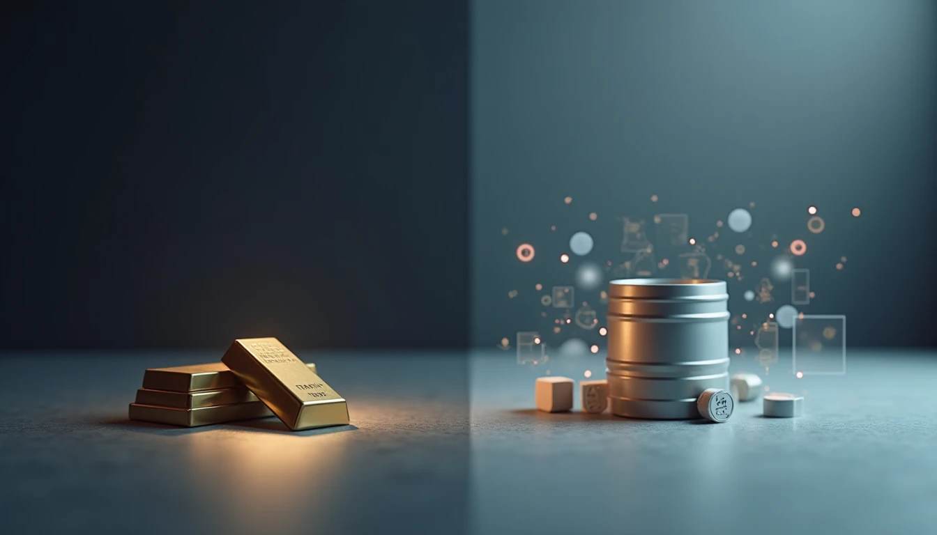 Gegenüberstellung einer physischen Rohstoffanlage und eines digitalen Finanzprodukts.